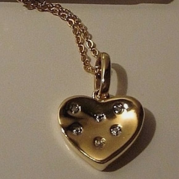Heart Diamonds Gold Polished Chain Necklace with Leatherate Valentine - Picture 2 of 4